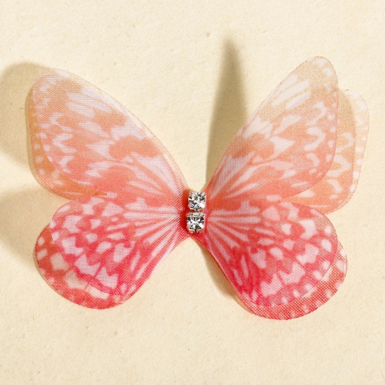 Immagine di 20 Pz Organza Eterea Farfalla Accessori per materiali artigianali fatti a mano fai-da-te Rosso Arancione Colore Sfumato 5cm x 3.5cm