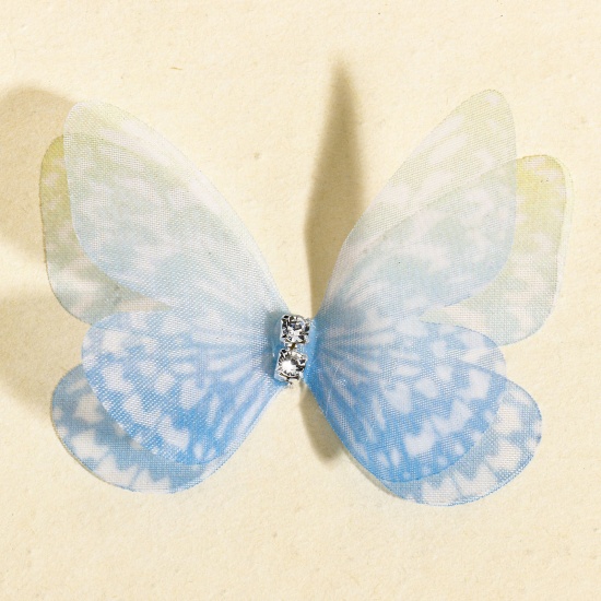Immagine di 20 Pz Organza Eterea Farfalla Accessori per materiali artigianali fatti a mano fai-da-te Blu Colore Sfumato 5cm x 3.5cm