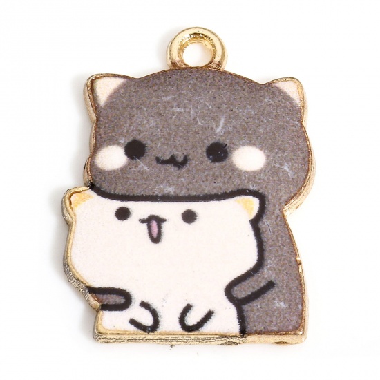 Immagine di 10 PCs Zinc Based Alloy Charms Gold Plated Brown Cat Animal Enamel 22mm x 16mm