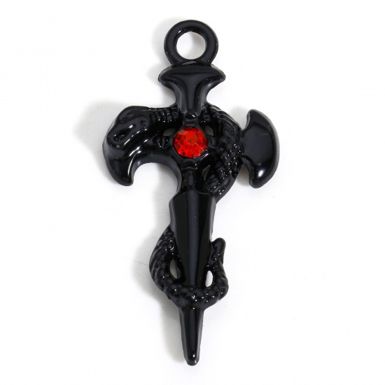 Immagine di 2 Pz Lega di Zinco Halloween Ciondoli Nero Croce Serpente Rosso Strass 5.4cm x 2.6cm