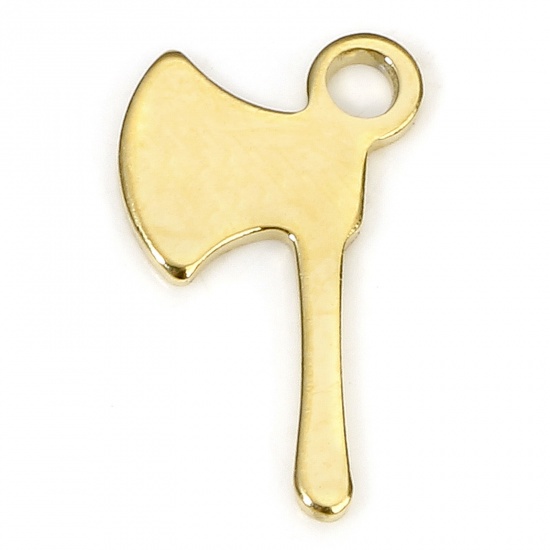 Picture of 2 PCs Eco-friendly Vacuum Plating 304 Stainless Steel Exquisite Charms Gold Plated Axe 12mm x 7mm