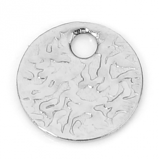 Immagine di 2 PCs Eco-friendly Vacuum Plating 304 Stainless Steel Hammered Charms Silver Tone Round Embossing 6mm x 6mm