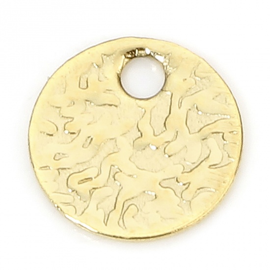 Immagine di 2 PCs Eco-friendly Vacuum Plating 304 Stainless Steel Hammered Charms Gold Plated Round Embossing 6mm x 6mm