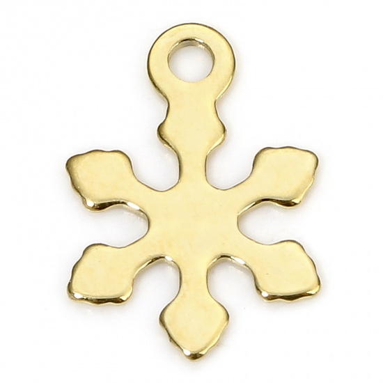 Picture of 1 Piece Eco-friendly Vacuum Plating 304 Stainless Steel Exquisite Charms Gold Plated Snowflake 12.5mm x 9mm