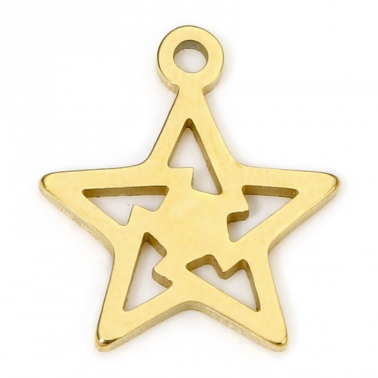 Picture of 1 Piece Eco-friendly Vacuum Plating 304 Stainless Steel Galaxy Charms Gold Plated Pentagram Star 13mm x 11.5mm