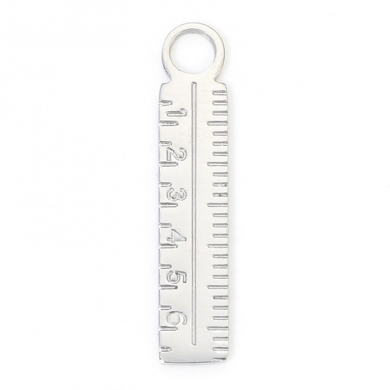 Picture of 1 Piece Eco-friendly 304 Stainless Steel Simple Charms Silver Tone Ruler Smooth Blank 23.5mm x 4.5mm