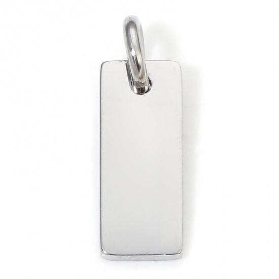 Bild von 1 Piece Eco-friendly 304 Stainless Steel Simple Charms Silver Tone Rectangle Smooth Blank 19mm x 6mm