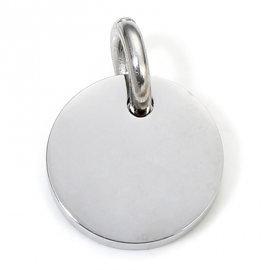 Bild von 1 Piece Eco-friendly 304 Stainless Steel Simple Charms Silver Tone Round Smooth Blank 13.5mm x 10mm