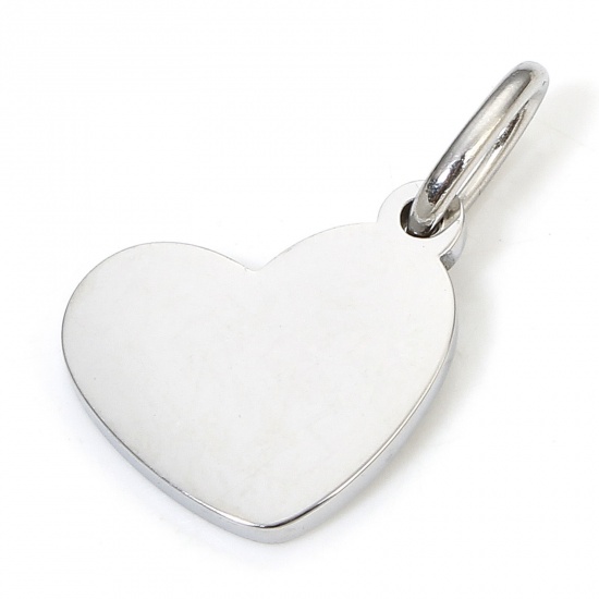 Immagine di 1 Piece Eco-friendly 304 Stainless Steel Simple Charms Silver Tone Heart Smooth Blank 18mm x 10.5mm