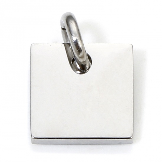 Immagine di 1 Piece Eco-friendly 304 Stainless Steel Simple Charms Silver Tone Square Smooth Blank 11.5mm x 8mm