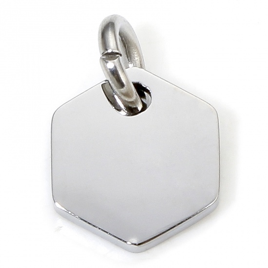Immagine di 1 Piece Eco-friendly 304 Stainless Steel Simple Charms Silver Tone Hexagon Smooth Blank 12mm x 8mm