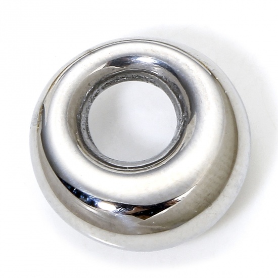 Picture of 1 Piece Eco-friendly Vacuum Plating 304 Stainless Steel Geometric Charms Silver Tone Circle Chubby Ring Hollow 13mm x 13mm