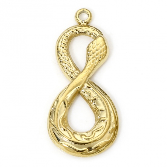 Immagine di 1 Piece Eco-friendly Vacuum Plating 304 Stainless Steel Religious Charms Gold Plated Infinity Symbol Snake 25.5mm x 12mm
