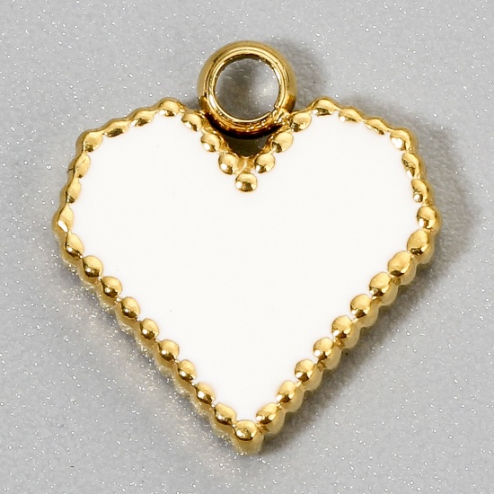 Immagine di 1 Piece Eco-friendly Vacuum Plating 304 Stainless Steel Stylish Charms Gold Plated White Heart Enamel 12.5mm x 11.5mm