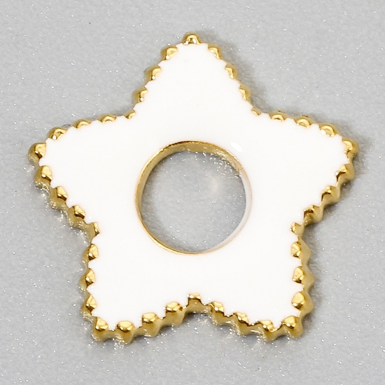 Picture of 1 Piece Eco-friendly Vacuum Plating 304 Stainless Steel Stylish Charms Gold Plated White Pentagram Star Hollow 12.5mm x 12mm