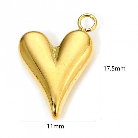 Image de 1 Pièce Breloques en 304 Acier Inoxydable Placage Sous Vide Écologique Élégant Cœur Doré 17.5mm x 11mm