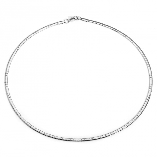 Bild von 1 Piece 304 Stainless Steel Omega Chain Collar Neck Ring Necklace For DIY Jewelry Making Silver Tone 45cm(17 6/8") long, Chain Size: 3mm