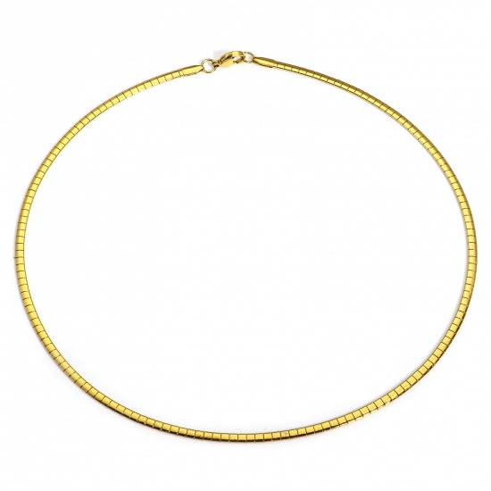 1 Piece 304 Stainless Steel Omega Chain Collar Neck Ring Necklace For DIY Jewelry Making 18K Gold Color 45cm(17 6/8") long, Chain Size: 3mm の画像