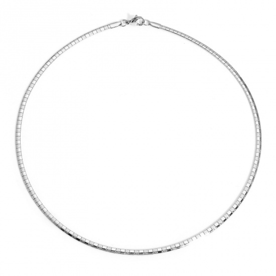 1 Piece 304 Stainless Steel Omega Chain Collar Neck Ring Necklace For DIY Jewelry Making Silver Tone 45cm(17 6/8") long, Chain Size: 3mm の画像