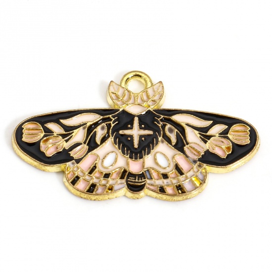 10 PCs Zinc Based Alloy Insect Charms Gold Plated Multicolor Moth Cross Enamel 3cm x 1.8cm の画像