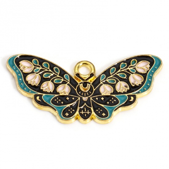 Bild von 10 PCs Zinc Based Alloy Insect Charms Gold Plated Multicolor Butterfly Animal Flower Enamel 3cm x 1.5cm