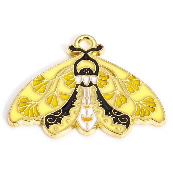 10 PCs Zinc Based Alloy Insect Charms Gold Plated Multicolor Moth Leaf Enamel 28mm x 21mm の画像