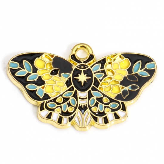 Bild von 10 PCs Zinc Based Alloy Insect Charms Gold Plated Multicolor Butterfly Animal Flower Enamel 28mm x 18mm