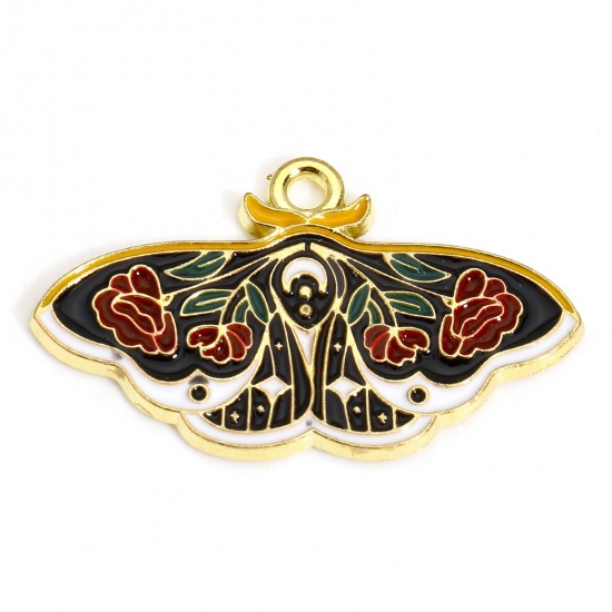 10 PCs Zinc Based Alloy Insect Charms Gold Plated Multicolor Moth Flower Enamel 3cm x 1.8cm の画像
