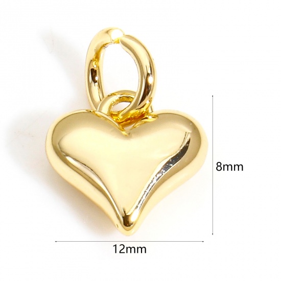 Image de 2 Pcs Breloques La Saint Valentin en Laiton Respectueux de la Nature Cœur Plaqué Or Véritable 18K 3D 12mm x 8mm