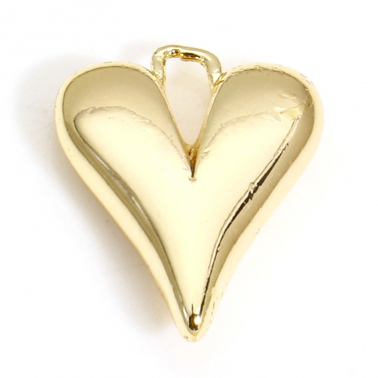 Immagine di 2 Pz Ecologico Ottone San Valentino Charms Cuore 18K Oro riempito 3D 13.5mm x 10.5mm