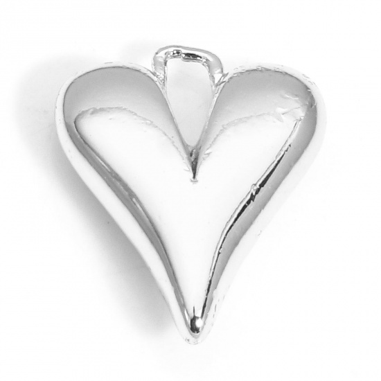 Immagine di 2 PCs Eco-friendly Brass Valentine's Day Charms Real Platinum Plated Heart 3D 13.5mm x 10.5mm