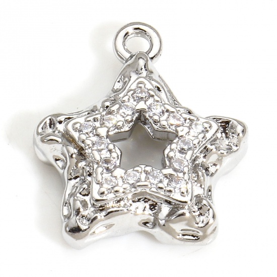 Immagine di 2 PCs Eco-friendly Brass Galaxy Charms Real Platinum Plated Pentagram Star Micro Pave Clear Cubic Zirconia 14mm x 12mm