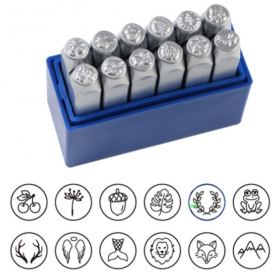 Picture of 1 Set/12 pcs 6mm Steel Fairy Tale Collection Blank Stamping Tags Punch Metal Stamping Tools Rectangle Cuboid Silver Tone 6.5cm x 1cm
