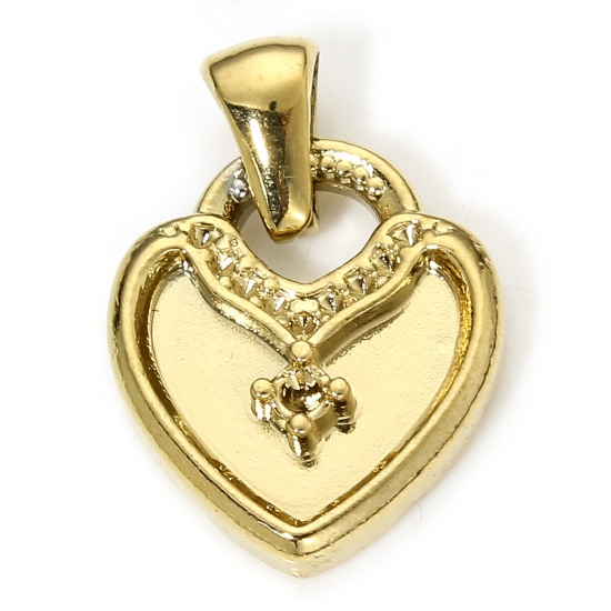 Bild von 1 Stück Vakuumbeschichtung 304 Edelstahl Valentinstag Charm-Anhänger Schloss Vergoldet Herz 16mm x 14mm