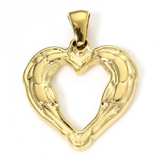 Immagine di 1 Pz Placcatura Sottovuoto 304 Acciaio Inossidabile San Valentino Ciondoli Pendenti Cuore Oro Placcato Ali 22mm x 21mm