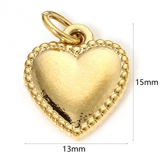 Bild von 1 Stück Vakuumbeschichtung 304 Edelstahl Valentinstag Charm-Anhänger Herz Vergoldet 15mm x 13mm
