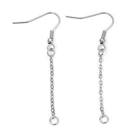 Immagine di 2 Pz Ecologico 304 Acciaio Inossidabile Orecchini con Ganci a Filo per Orecchio per Accessori per la Creazione di Gioielli Fai-da-te Tono Argento Nappine Con Loop 55mm x 21mm, Posta/Filo Dimensione: (21 misura)