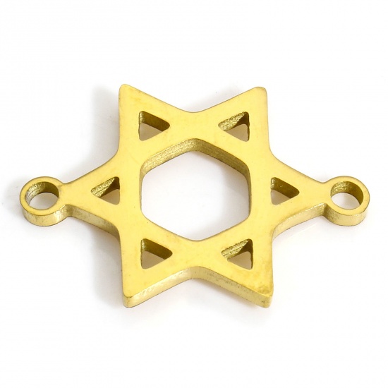 Picture of 2 PCs Vacuum Plating 304 Stainless Steel Connectors Charms Pendants 18K Gold Color Star Of David Hexagram 21mm x 15mm