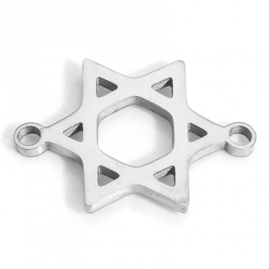 Picture of 2 PCs Eco-friendly 304 Stainless Steel Connectors Charms Pendants Silver Tone Star Of David Hexagram 21mm x 15mm