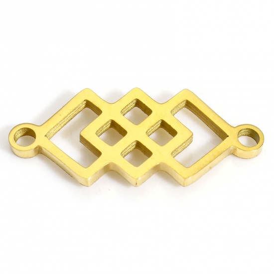 Picture of 2 PCs Vacuum Plating 304 Stainless Steel Connectors Charms Pendants 18K Gold Color Rhombus 22mm x 9mm