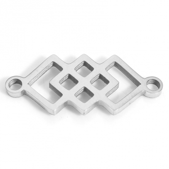 Picture of 2 PCs Eco-friendly 304 Stainless Steel Connectors Charms Pendants Silver Tone Rhombus 22mm x 9mm