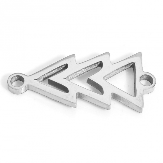 Picture of 2 PCs Eco-friendly 304 Stainless Steel Connectors Charms Pendants Silver Tone Triangle 21mm x 9.5mm