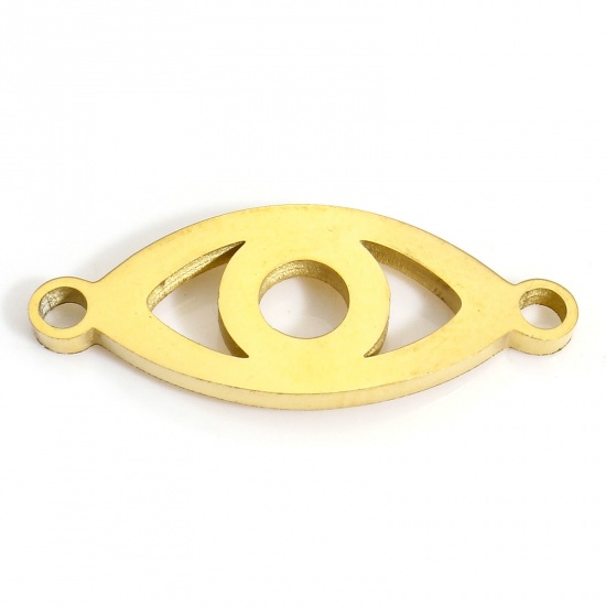 Picture of 2 PCs Vacuum Plating 304 Stainless Steel Connectors Charms Pendants 18K Gold Color Eye 21.5mm x 9mm