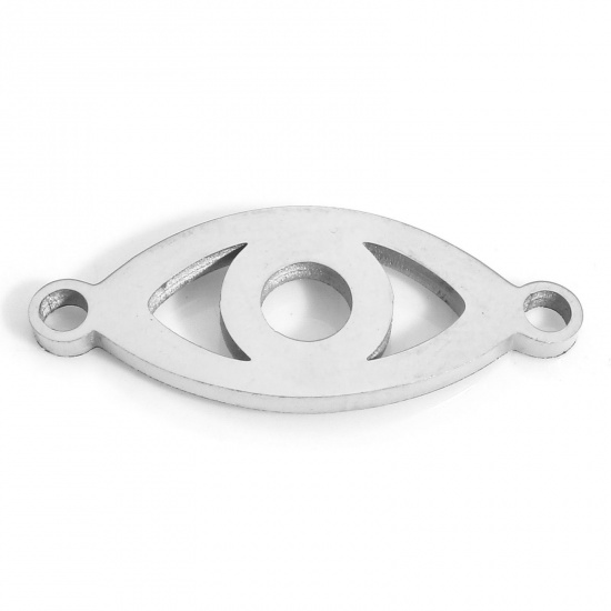 Picture of 2 PCs Eco-friendly 304 Stainless Steel Connectors Charms Pendants Silver Tone Eye 21.5mm x 9mm