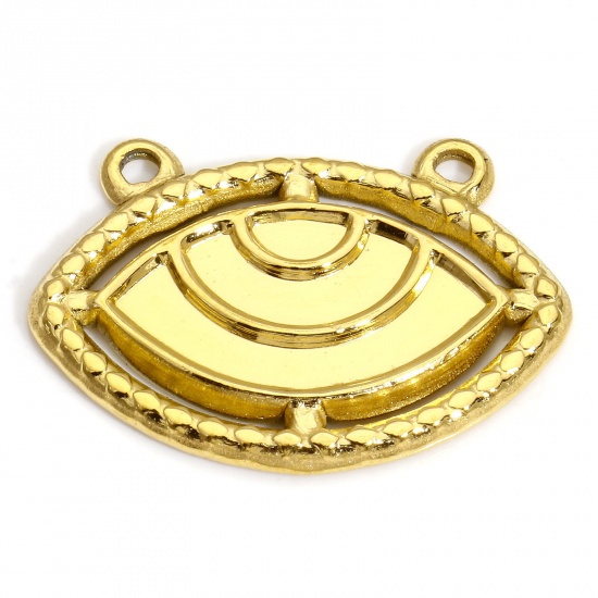 Picture of 1 Piece Vacuum Plating 304 Stainless Steel Connectors Charms Pendants 18K Gold Plated Eye 26mm x 19mm