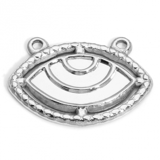 Picture of 1 Piece Eco-friendly 304 Stainless Steel Connectors Charms Pendants Silver Tone Eye 26mm x 19mm