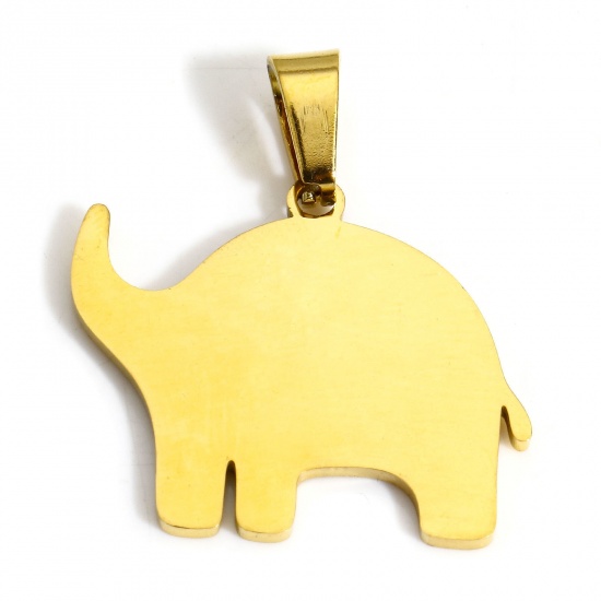 Picture of 2 PCs Vacuum Plating 304 Stainless Steel Blank Stamping Tags Charm Pendant Elephant Animal 18K Gold Plated Mirror Polishing 28mm x 25mm