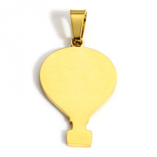 Picture of 2 PCs Vacuum Plating 304 Stainless Steel Blank Stamping Tags Charm Pendant Fire Balloon 18K Gold Plated Mirror Polishing 3.6cm x 1.8cm