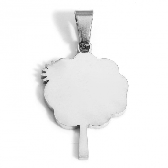 Picture of 2 PCs Eco-friendly 304 Stainless Steel Blank Stamping Tags Charm Pendant Tree Silver Tone Mirror Polishing 3.5cm x 1.8cm