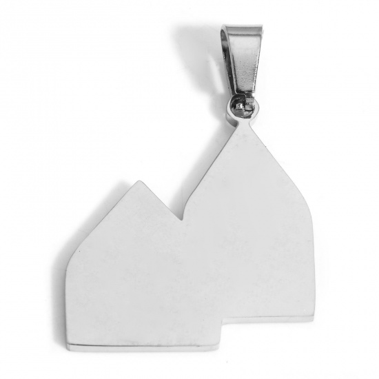 Picture of 2 PCs Eco-friendly 304 Stainless Steel Blank Stamping Tags Charm Pendant House Silver Tone Mirror Polishing 3.4cm x 2.3cm